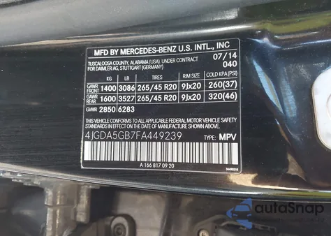 2015 Mercedes-Benz Ml 400 4Matic from USA, damaged, VIN 4JGDA5GB7FA449239